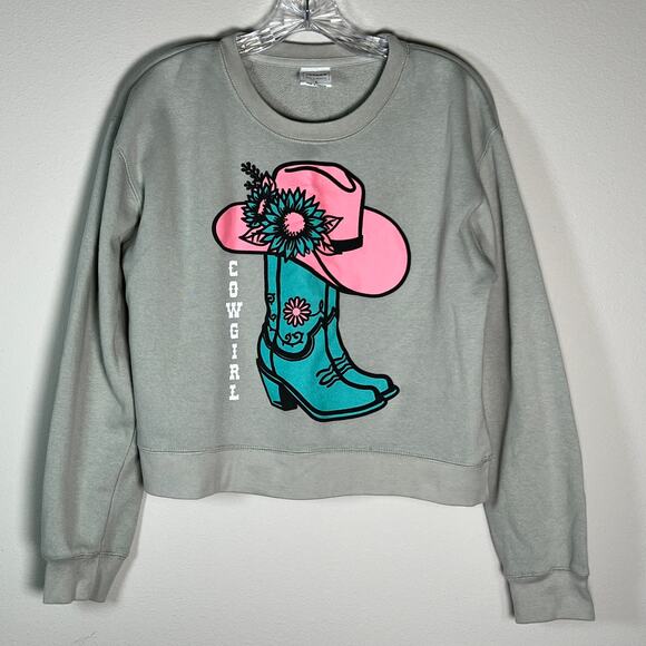 Relaxx Cowgirl Long Sleeve Pullover Graphic Sweatshirt Women's Large Green - Picture 1 of 5